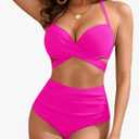 High Waisted Underwire Bikini Sets - Women 2025 Two Piece Swimsuits Halter Bathing Suits with Tummy Control Bottom SIZE SMALL