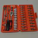 Egofine 46 Pieces 1/4 inch Drive Socket Ratchet Wrench Set, with Bit Socket Set Metric and Extension Bar for Auto Repairing and Household, with Storage Case
