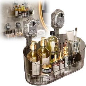 No-Drill Bathroom Suction Storage Box,Large Capacity & Strong Load-Bearing,Removable Shower Basket,Glacier Pattern Suction Cup Shower Caddy Hanging Shower Shelf Organizer (gray 1pcs)