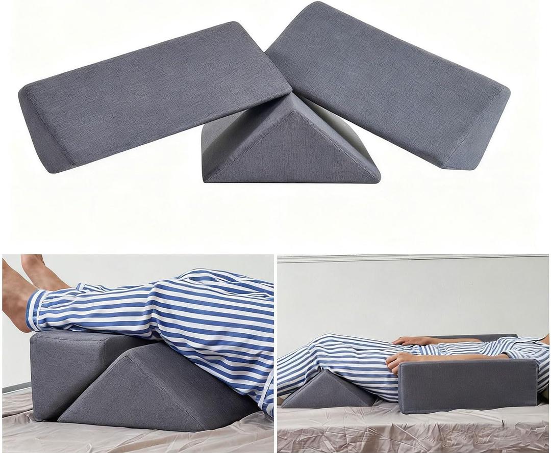 Bed Wedge Pillow for Side Sleeping for Back Pain Triangle Bed Wedges & Body positioners for Seniors Wedge Pillow Set for After Surgery, Knees Elevated, Preventing Bedsores, Gray