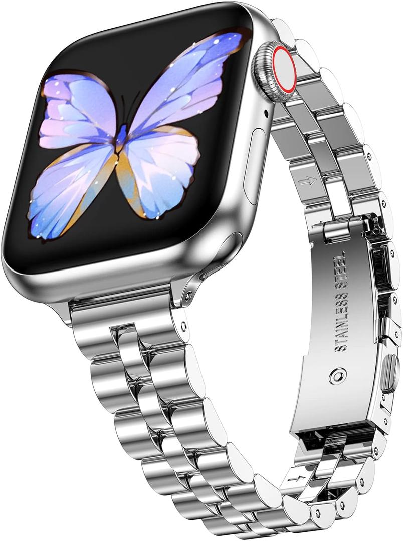 MioHHR Thin Metal Bands Compatible with Apple Watch Band Ultra3/2/1 Series 11 10 9 8 7 6 5 4 3 2 1 SE3/2/1,Slim Narrow Stainless Steel Strap for Women iWatch 49mm 46mm 45mm 44mm 42mm 41mm 40mm 38mm