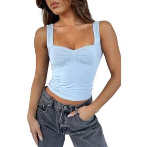TiulZial Women's Sleeveless Backless Crop Tank Top Sexy Pleated Bustier Sweetheart Neck Strappy Y2K Cami Cropped Tops S