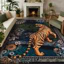Yinhua Tiger Rug 8x10, Boho Washable Living Room Rug Non Slip, Large Vintage Soft Animal Print Floor Carpet, Low Pile Bohemian Rugs for Bedroom Dining Room Under Table Home Office