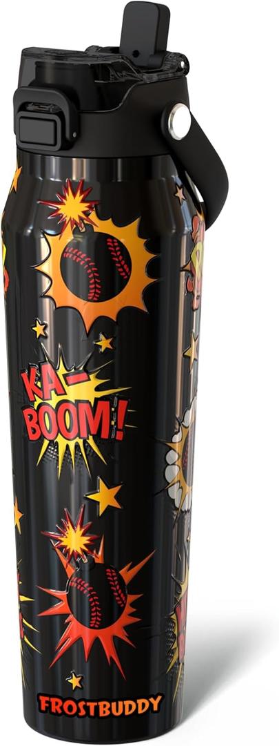 Frost Buddy 32oz Insulated Water Bottle with Straw & Chug Lid | Leak-Proof Stainless Steel | 24-Hours Cold | Sweat-Proof, Cup Holder Friendly | Ideal for Gym, Travel, Sports & Everyday Hydration (Hittin' Bombs)