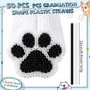 Potchen 50 Pcs Dog Paw Shape Plastic Straws Black White Disposable Drinking Straw Bulk for Puppy Party, Baby Shower, Birthday Party