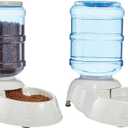 Amazon Basics Automatic Dog Cat Water Dispenser Gravity Feeder and Waterer Set, Large, 456.6fl.oz food feeder, 382.1fl.oz water dispenser, Gray