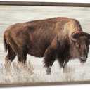 Rustic Wildlife Wooden Wall Art - Large American Bison Picture Buffalo Painting Prints Wild Animals Framed Artwork for Living Room (36"L x 24"W)
