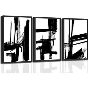 3Pcs Black and White Canvas Wall Art Modern Abstract Paintings Minimalist Line Posters Prints Wall Decor Black and white picture Artwork for Living room Bedroom Bathroom Office Home12x16in Unframed