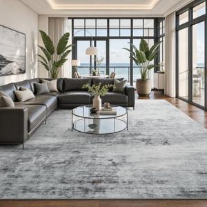 Toneed Washable 9x12 Grey Area Rug with Non-Slip Backing for Living Room | Abstract Modern Rugs, Soft Low Pile Carpet for Bedroom Kitchen Dining Room Nursery Indoor Floor Office Home Decor