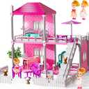 Villa Playset for Girls Ages 3-7, Indoor Playset Girls Toys with 2 Storeys 3 Rooms 2 Dolls for Ages 6-8, Furniture and Accessories, Pretend Toddler Toy, Birthday Gifts for Kids 3 4 5 6 7 8