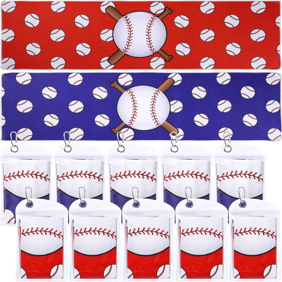 Tudomro 12 Pack Baseball Cooling Towels, 40''x12'' Baseball Breathable Chilly Towel with Bags, Sports Towels Ice Towel Microfiber Baseball Towel for Baseball Team Gift Sport Party Favors(Red and Blue)