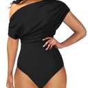 YMDUCH Women's Sexy Off Shoulder Sleeveless Bodycon One Piece Bodysuit Top, L