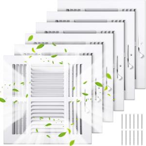 VIHOSE 6 Pcs 10 x 10 Inch 4 Way Air Vent Cover for Home Wall Ceiling Register Stamped Face Steel Sidewall Ceiling Register White Square Vent Cover