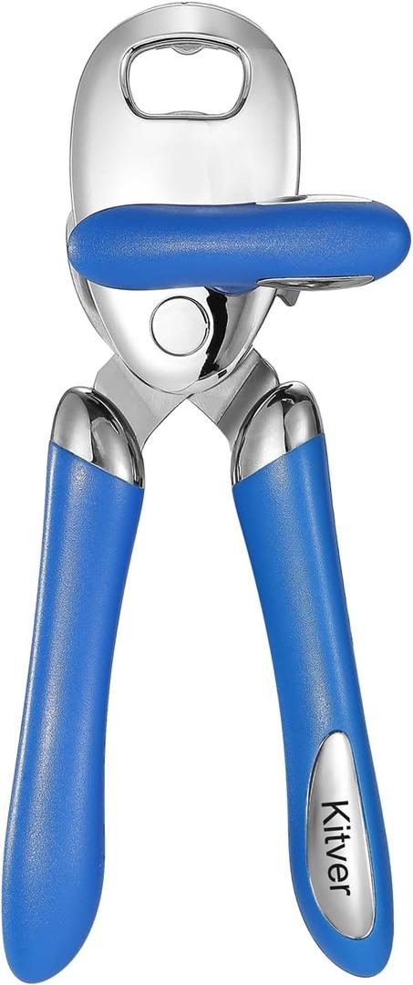 3 x Multi-function Manual Can Opener Bottle Opener, Oversized Hand-held Easy Rotary Knob, Safe Cut Can Opener with Non-Slip Handle, Smoother Cut Sharp Blade for Seniors Kitchen Tool, Blue