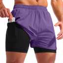 Pudolla Men’s 2 in 1 Running Shorts 5" Quick Dry Gym Athletic Workout Shorts for Men with Phone Pockets XS