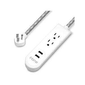 iHome Power Strip with USB Ports, 2 Outlets, 2.1A USB-A Ports, 3FT Braided Cord, Flat Plug, Powers 4 Devices