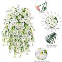 Ivydale 2 PCS Artificial Hanging Flowers Fake Plants for Winter Christmas Outdoor,Faux Silk White Morning Glory with Eucalyptus UV Resistant Realistic Hanging Petunias Vines for Home Garden Decor