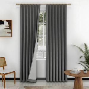 IVAPUPU Thick Linen Blend Pinch Pleated Blackout Curtains for Bedroom - Full Black Out Gold Curtains 90 Inch 2 Panels Set for Living Room Darkening Thermal Window Curtain Drapes with 16pc Hooks
