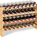 Domax Wine Rack Freestanding Floor - 36 Wine Bottle Holder, Large Stackable Wooden Storage Racks for Inside Cabinet and Countertop (Yellow)