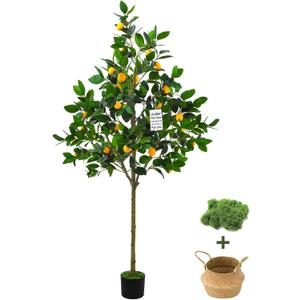 6ft Faux Lemon Tree with Realistic Fruits & Silk Leaves
