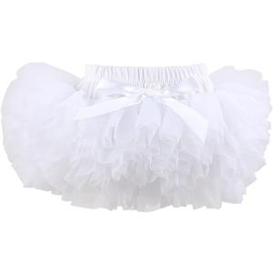 HOOLCHEAN Baby Girl Tutu Skirt Soft Fluffy 4-Layer Tulle Skort with Cotton Diaper Cover for Infant Toddler (White), 6-12 Months
