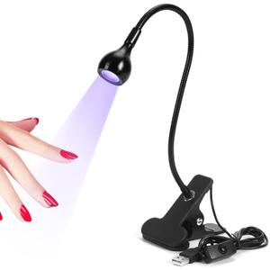 SAVILAND UV Nail Lamp: Gooseneck LED Nail Flash Cure Lamp for Nails lampara uv/led para uas de gel with Securing Clip LED Flash Cure Light Manicure Home DIY UV Light for Gel Polish Nail Lamp (1-Black)