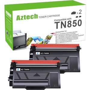 Aztech Compatible Toner Cartridge Replacement for Brother TN 850 TN850 TN-850 TN820 TN-820 HL-L6200DW MFC-L5850DW MFC-L5900DW MFC-L5700DW HL-L5200DW MFC-l5800DW Printer Ink High Yield (Black, 2-Pack)