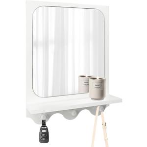 Snazzify 16x12 Inch WallMounted Mirror with Shelf and Hooks, White Decorative Entryway Mirror with Storage for Hallway, Bathroom, or Bedroom  4in Shelf Width, Black