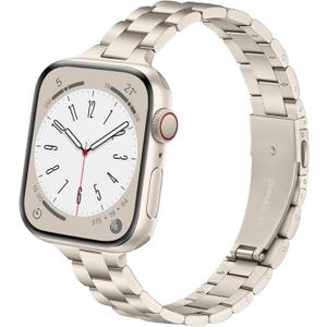 Lenrao Thin Stainless Steel Bands Compatible with Apple Watch 38mm 40mm 41mm 42mm 44mm 45mm 46mm for Women, Metal Straps for iWatch Series 11 10 9 8 7 6 5 4 3 2 1 SE (Starlight)