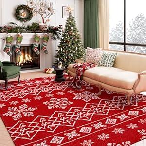 Christmas Area Rug 5x7 Green Snowflake Holiday Decorative Living Room Bedroom Throw Rug Washable Non Slip Soft Low Pile Carpet for Kitchen Entryway Dining Room Bathroom Home Decor