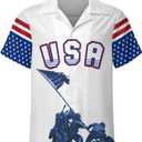 Men's 4th of July Outfits Independence Day Suit USA Flag White Blue Shirt Shorts for American Patriots (White, M)