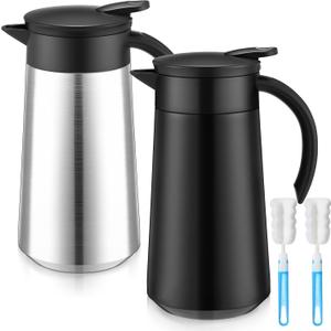 Honeydak 2 Pcs Coffee Carafe Airpot 27 oz Insulated Stainless Steel Vacuum Thermal Pot with Brushes Dispenser Coffee Carafe for Keeping Hot Water Tea 12 Hours Hot 8 Hours Cold(Silver, Black)