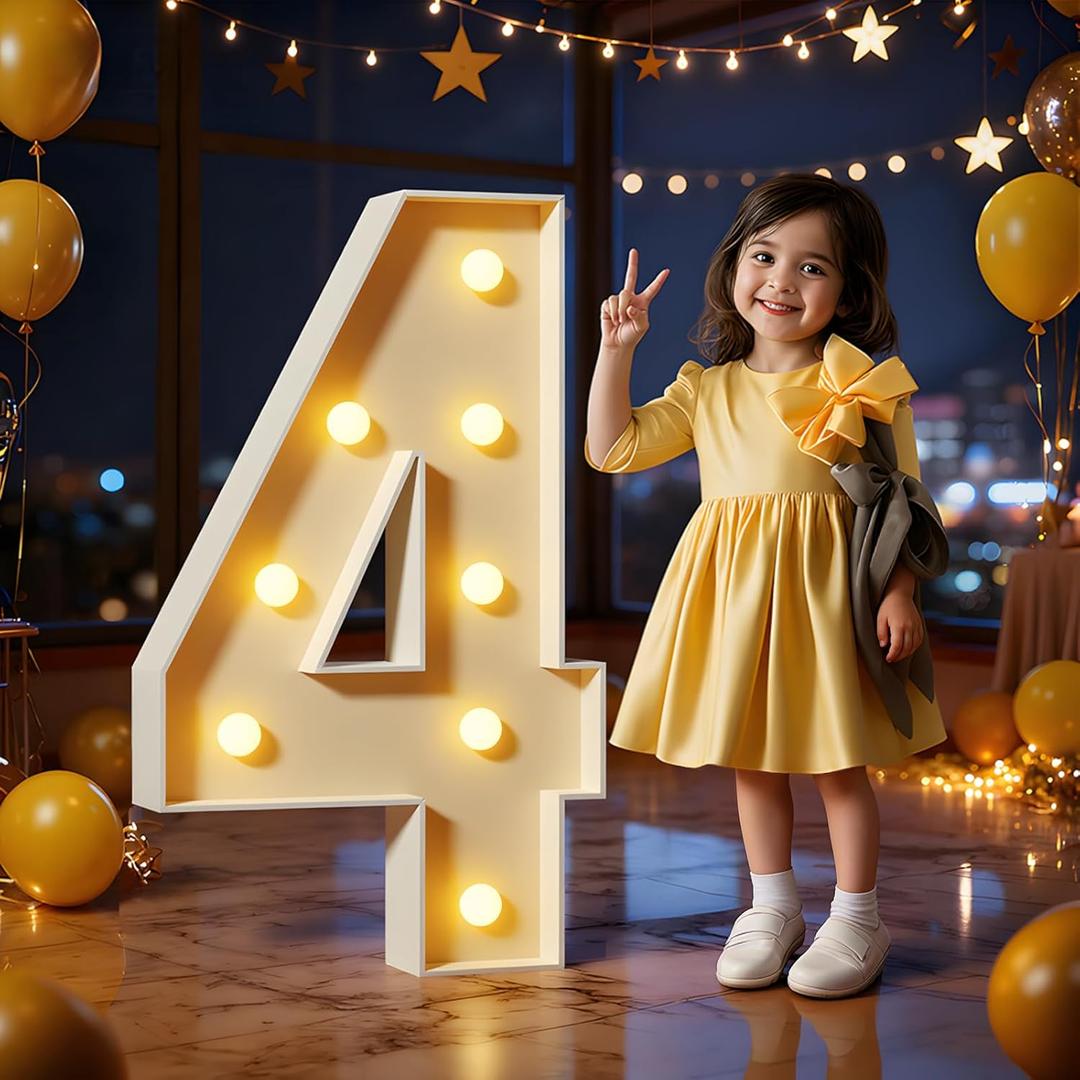 Marquee Numbers 3 Feet Tall Large Light Up Number Four Ever Sweet Birthday Decorations Big Yellow Light Outdoor Anniversary Decorations Balloon Arch Kit Party Backdrop 4