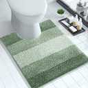 Yimobra Luxury Toilet Rugs U Shaped, Flufyy Extra Soft Absorbent Microfiber Contour Bathroom Rugs for Toilet, Non Slip Plush Shaggy Toilet Bath Mat, Machine Wash Dry, 24x20 Inches, Green