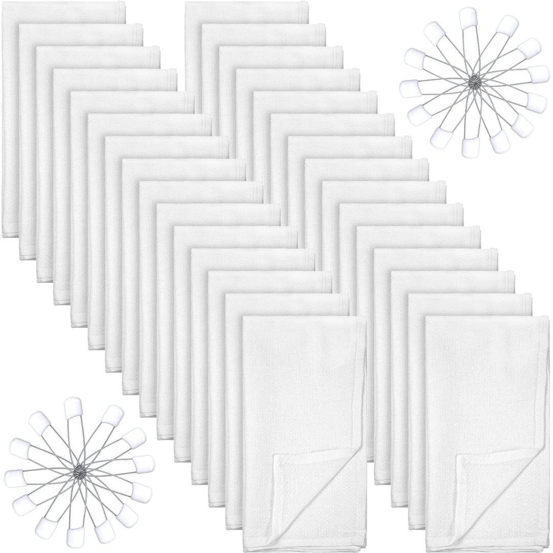 Zomiboo 30 Pack Birdseye Cotton Diapers for Babies Large 27 x 27 Inch Reusable Burp Cloths with 30 Diaper Pins for Babies Boy Girl Toddlers