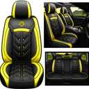 Comfortable Leather Auto Car Seat Covers 5 Seats Full Set Universal Fit (Black & Yellow)