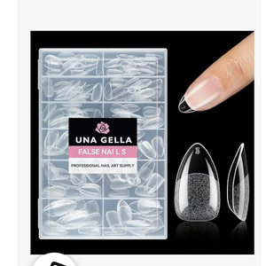 UNA GELLA Short Almond Fake Nails 216pcs PreShape Gel Acrylic Nail Tips for Full Cover Nail Extension Home DIY Nail Salon 12 Sizes Gelly Tips