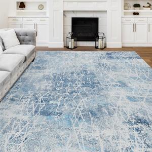 Area Rug for Living Room, 8x10 Large Area Rug Soft Non-Slip Carpet for Bedroom Modern Abstract Rug Low-Pile Machine Washable Rug Carpet for Dining Room Navy Blue