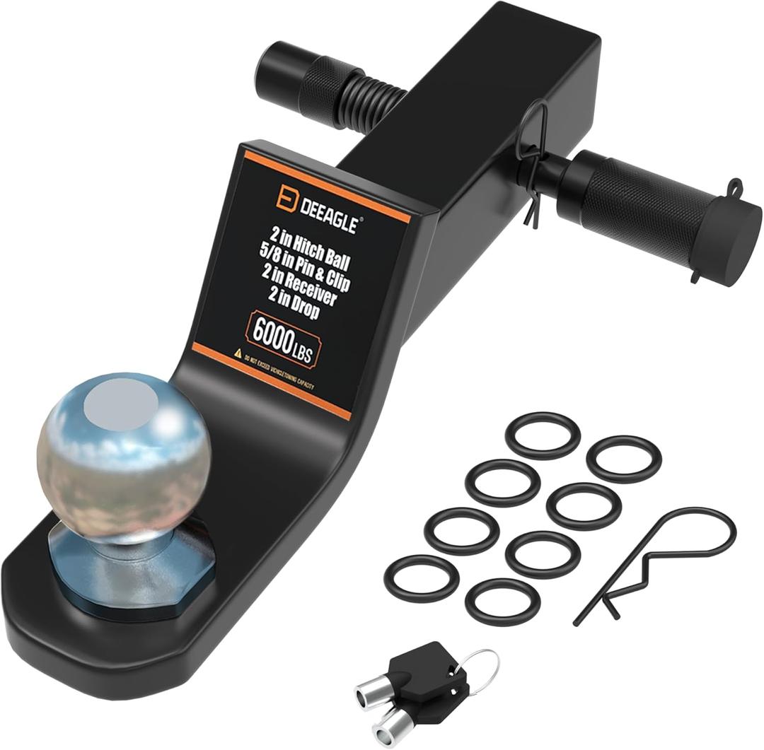 DEEAGLE 2 in Ball Hitch, Heavy Duty Steel Receiver Hitch with 3.5 Hitch Pin Lock, Fits 2 in Receiver, 7500lbs, 2 in Drop, Include Pin Lock