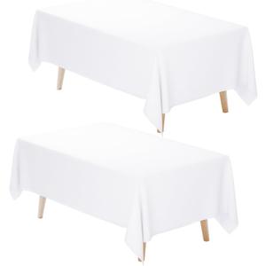Fixwal White Tablecloth Rectangle 60 x 102 Inch, 2 Pack 6ft Polyester Fabric Table Cloths Rectangular Table Covers for Party, Banquet, Dining, Birthday, Wedding