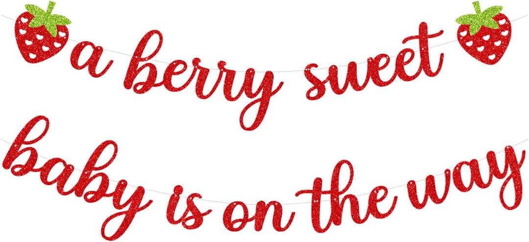 Strawberry Baby Shower Decorations Glitter Red a Berry Sweet Baby Is On The Way Banner for Baby Girl Strawberry Berry Baby Shower Decoration Berry First Birthday Gender Reveal Party Supplies