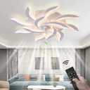 39" Modern Ceiling Fan with Lights and Remote Control, 3 Color temperatures Dimmable 6 Gear Wind Speed, LED Flush Mount Low Profile Fan Light,Bladeless Ceiling Fan with Smart Timing 120W