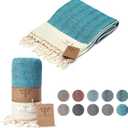 SMYRNA TURKISH COTTON Herringbone Series Large Throw Blanket 60 x 80 inches Large, Outdoor Blankets, for Couch, Sofa, Bed, Chair, Beach Picnic, Travel Boho Turkish Blanket Throw, Turquoise (Medium)