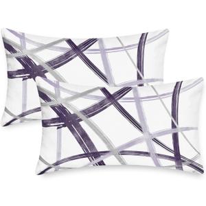 CaliTime Throw Pillow Cases Pack of 2 Cozy Fleece Arc-Shaped Abstract Geometric Lines Decorative Cushion Covers for Couch Bed Sofa Farmhouse Decoration 12 X 20 Inches Deep Purple Grey