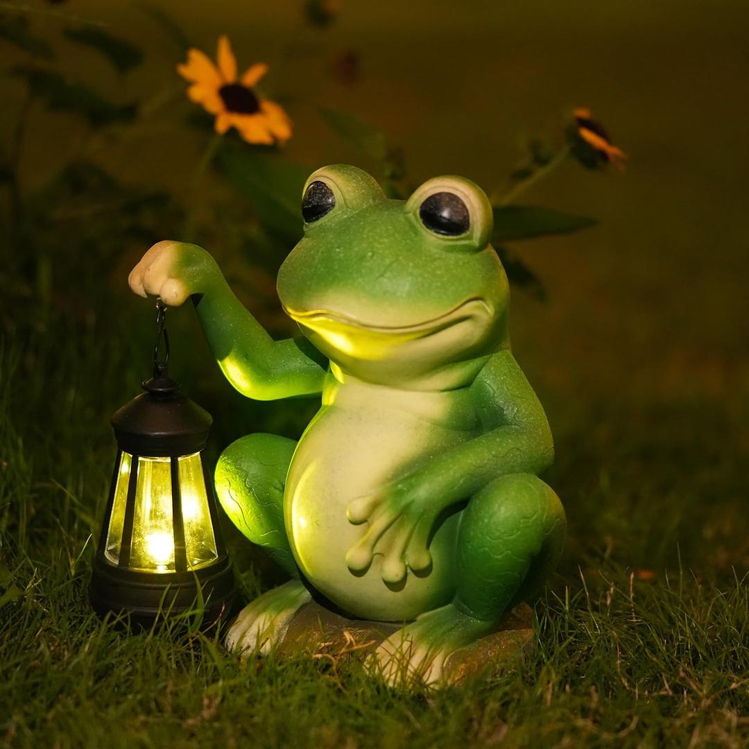 Glowing Garden Frog Outdoor Decor Cute Animal Outdoor Statue for Yard Patio Ornaments, Solar Frog Garden Decor for Birthday Housewarming Gifts for Woman, Mom, Grandma