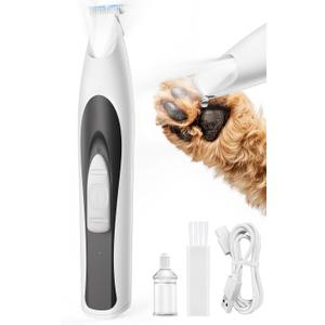Oneisall Low-Noise Dog Paw Trimmer with LED Light, Paw Trimmer for Dogs &Cats 0.8inch/20mm Wide Blade, 35dB Cordless Electric Pet Paw Grooming Clippers for Paws, Ears, Face, Rump (White)