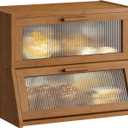 GHWIE Double Layer Bamboo Bread Box for Kitchen Counter,Large Capacity Bread Storage Bin,Bread Container with Acrylic Wavy Door Panel (Brown, Medium)