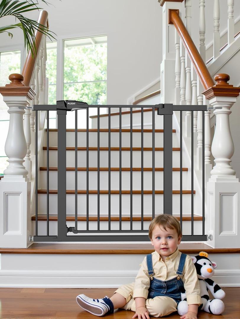 36.2" Extra Tall Baby Gate for Stairs, 29.5-46" Wide Dog Gate for Doorways, Walk Thru Auto Close Metal Pet Gate for The House, Stairs and Doorways, Child Gate Pressure Mounted Dog Gate Indoor(Black)