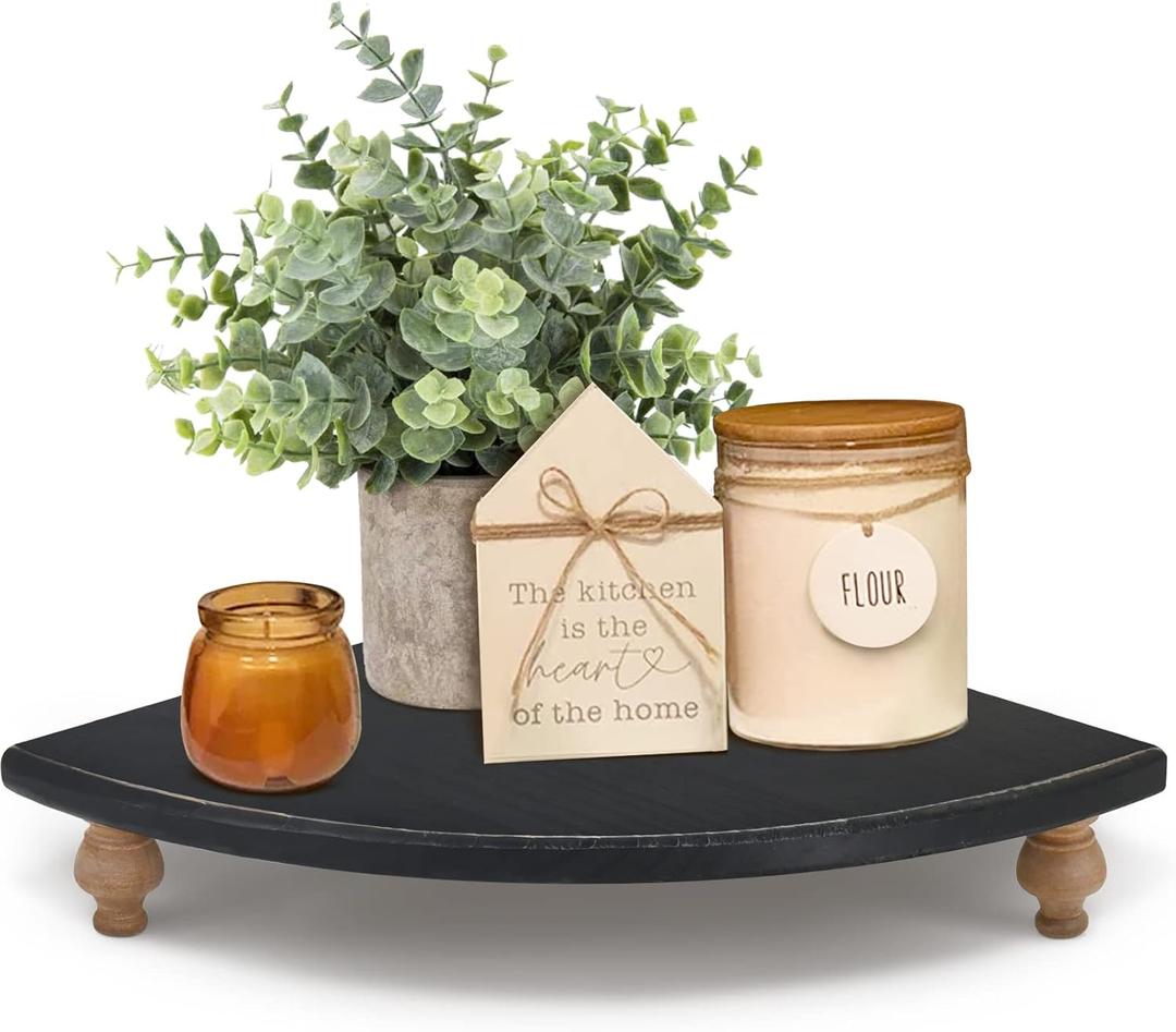 Wood Corner Counter Shelf Rustic Pedestal Stand Farmhouse Corner Shelves- Rustic Black Tray Riser for Coffee Table Decor, Display Riser for Farmhouse Accent Centerpiece in Kitchen/Bathroom/Dining