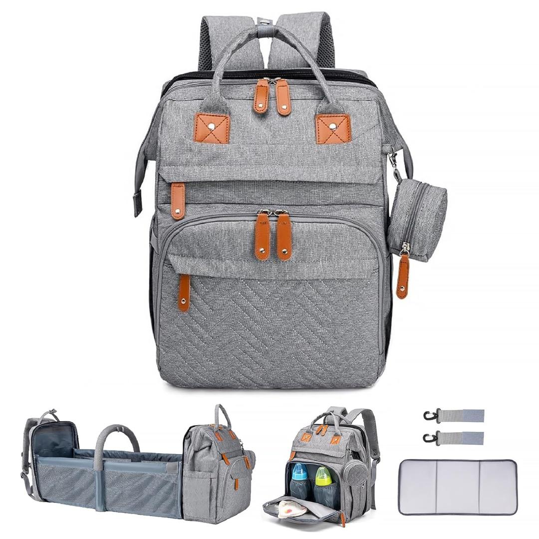 Baby Diaper Bags with Changing Station Multifunctional Waterproof Diaper Bag Backpack Travel Baby Bag with Changing Pad, Pacifier Case,Baby Essentials(Grey)